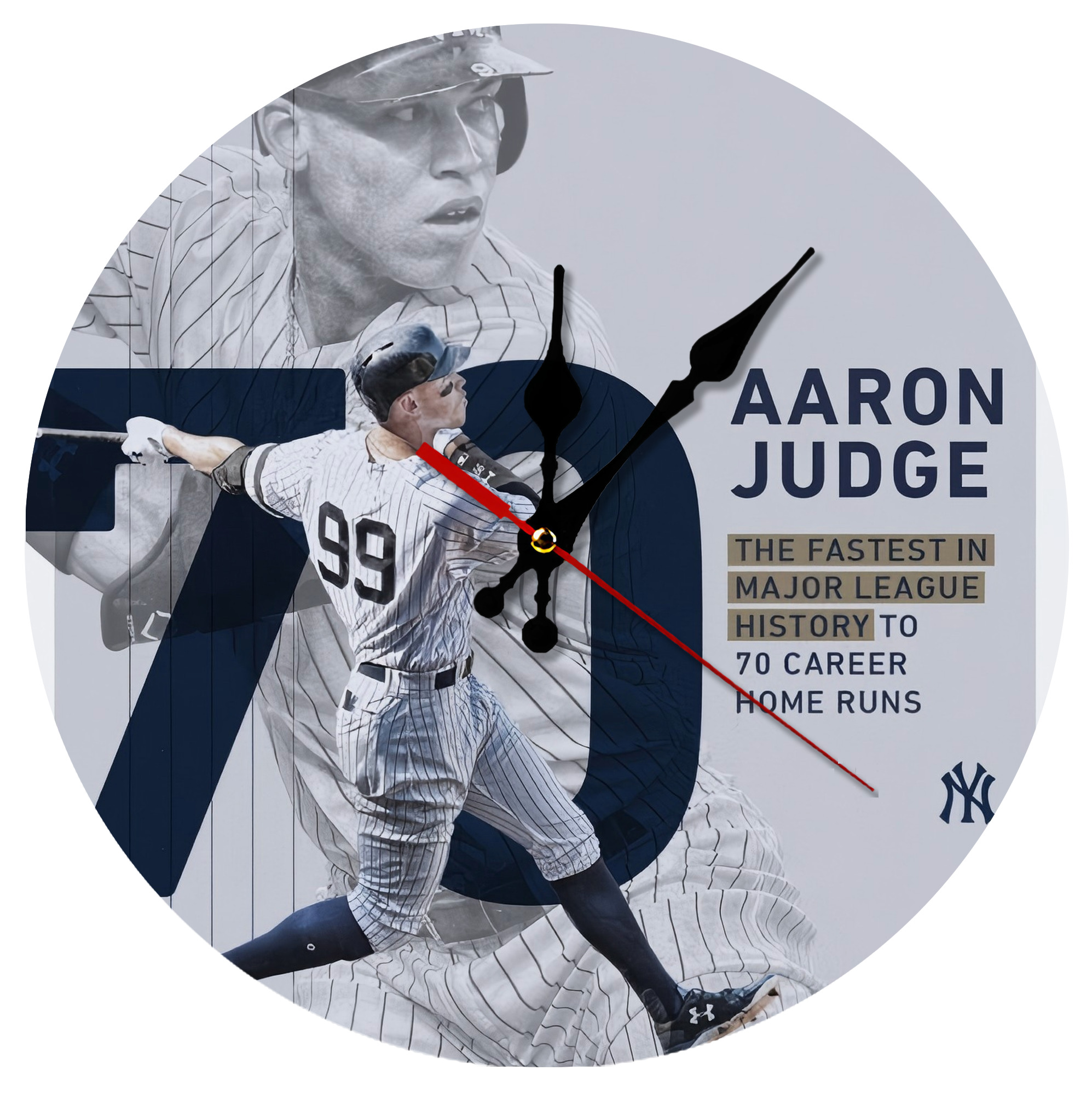 Aaron Judge 70 Home Runs Silent Round Wall Clock – Modern & Stylish DIY Design, Durable Wood Construction, Easy To Install – Perfect For Office, Bedroom, Living Room, And More
